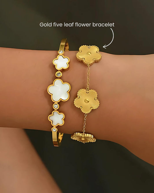 Gold Five Leaf Flower Bracelet